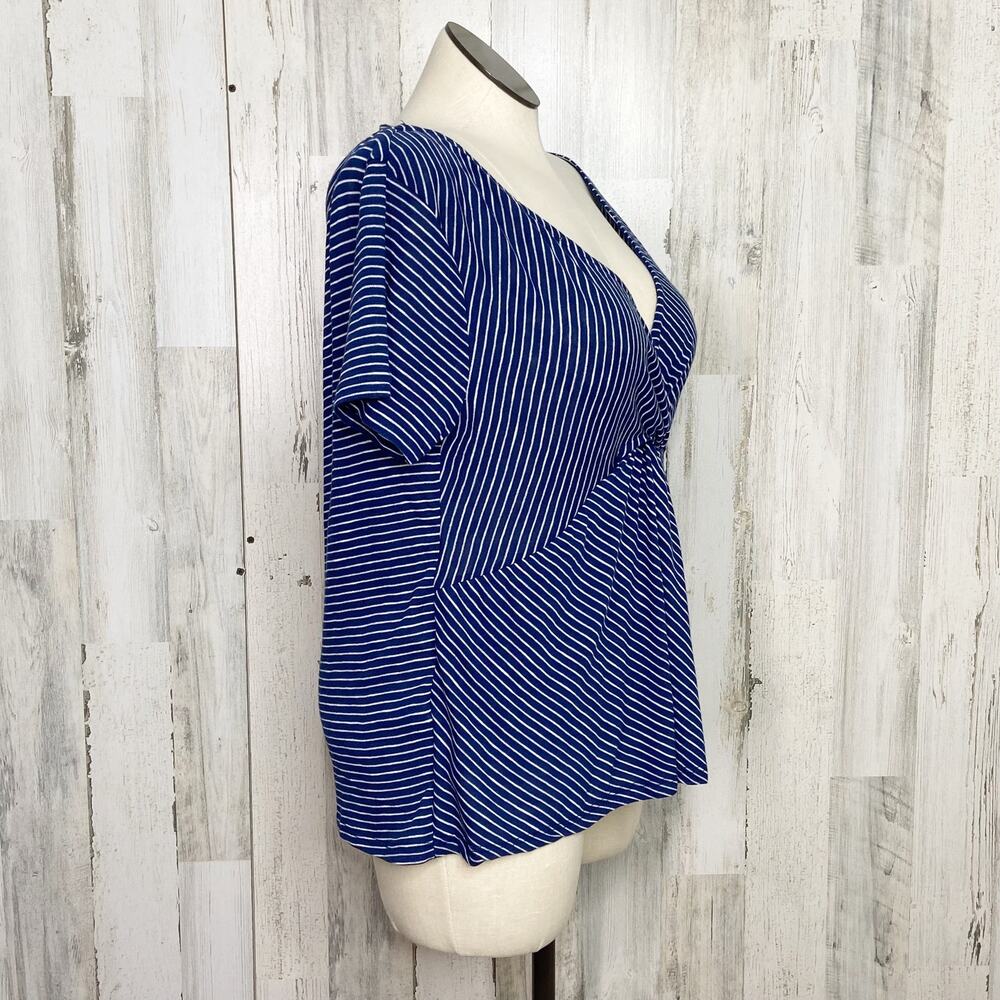 NWT Thyme + Honey Reversible Striped Top Blue White Tee Classic Preppy Size XL - Picture 7 of 12